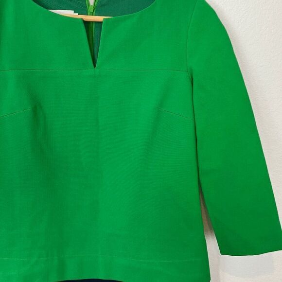 Amberleaf Green Navy Blue Color Block 3/4 Sleeve Mini Dress Women's Size 6P - Picture 3 of 4